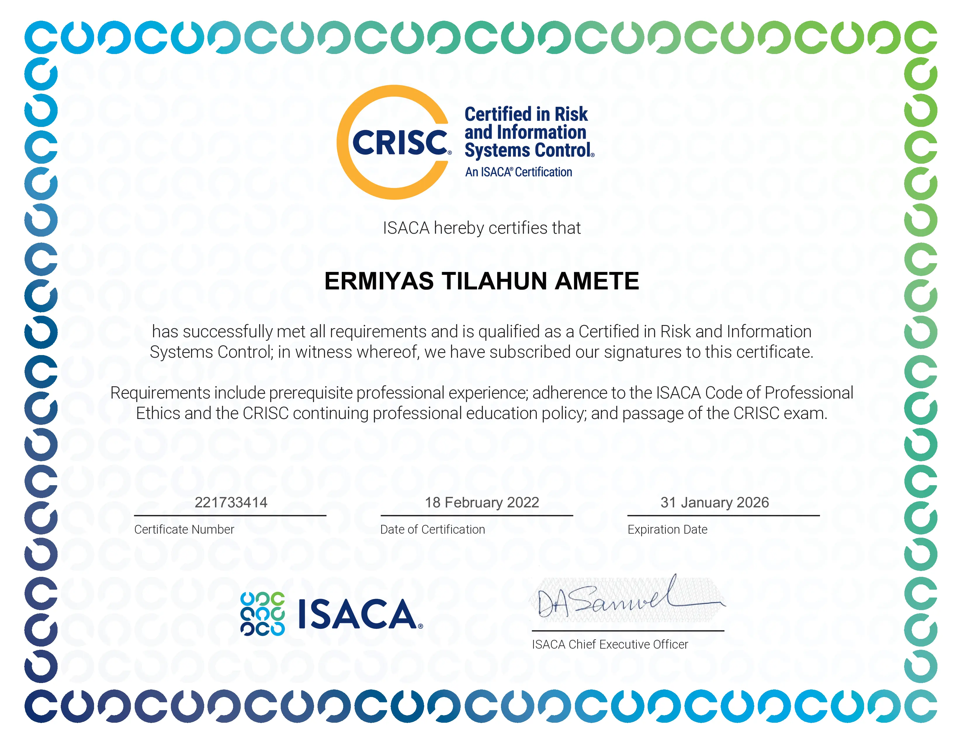 Certified Risk & Controls Specialist (CRISC)